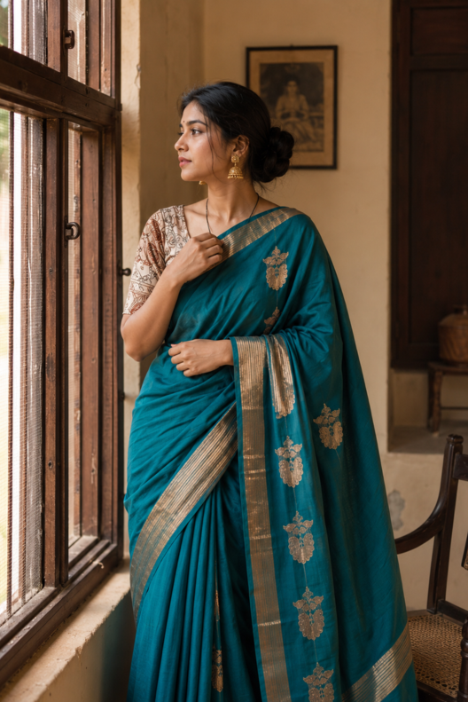 Neelambara Chanderi Handloom Silk Cotton Saree