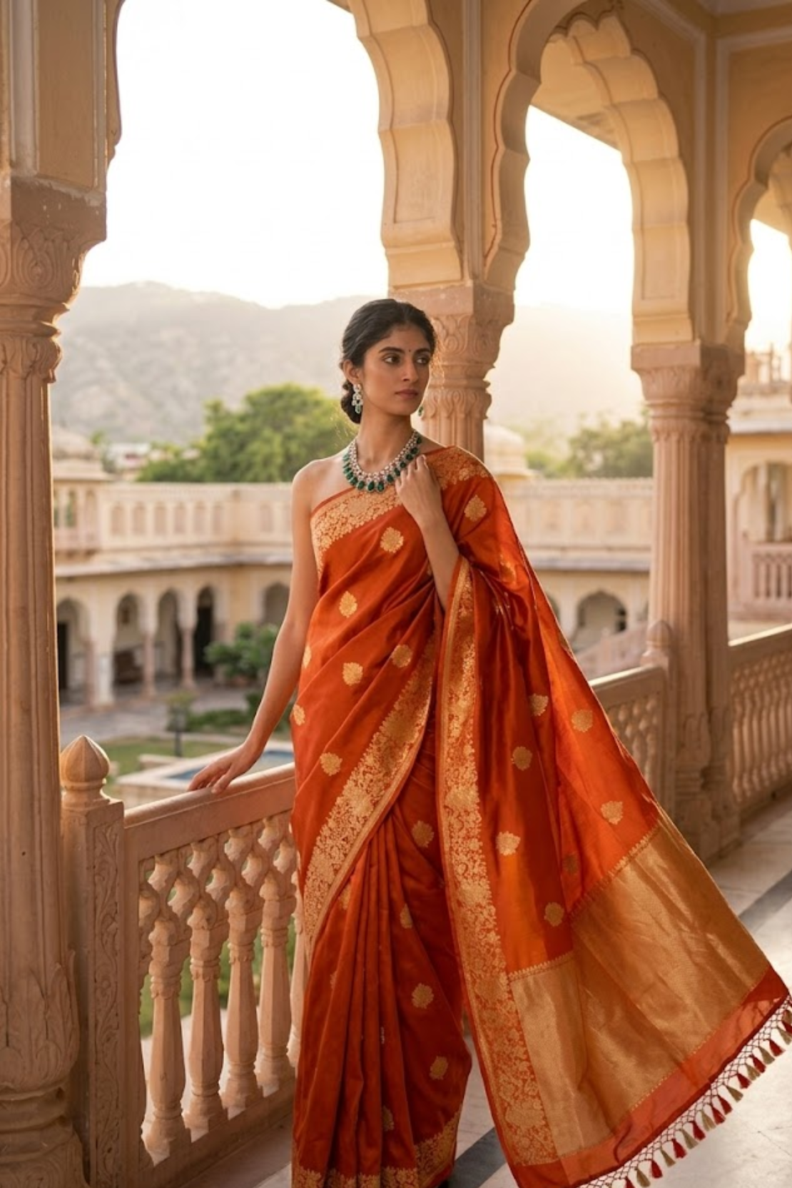 Royal Orange Pure Katan Silk Saree with Golden Zari