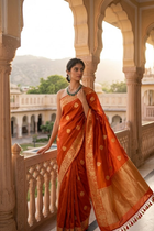 Royal Orange Pure Katan Silk Saree with Golden Zari