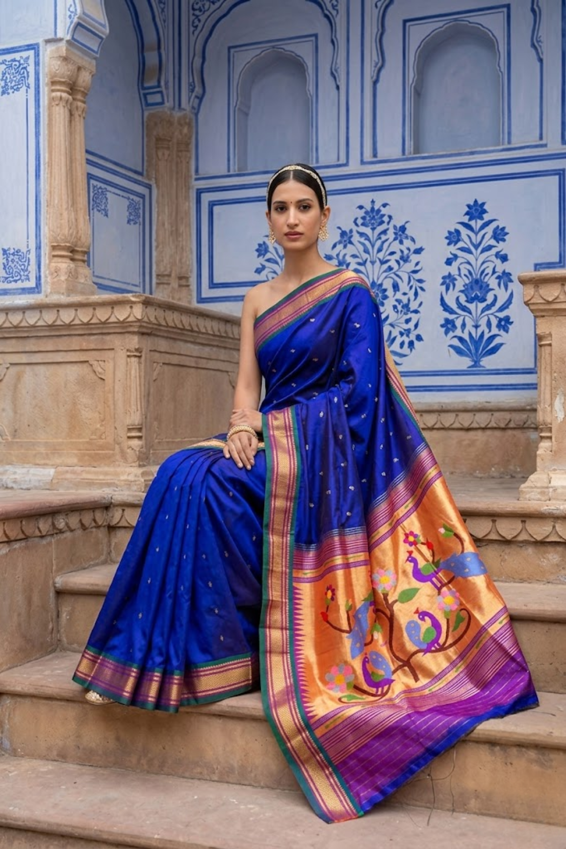 Blue Paithani Silk Saree with Peacock Pallu