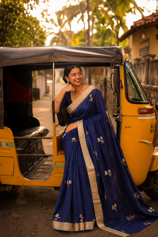 Neel Pushpa Chanderi Handloom Silk Cotton Saree