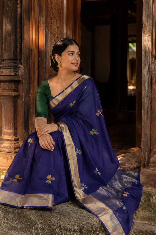 Neel Pushpa Chanderi Handloom Silk Cotton Saree