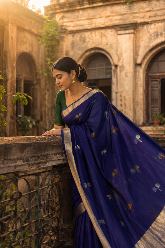 Neel Pushpa Chanderi Handloom Silk Cotton Saree