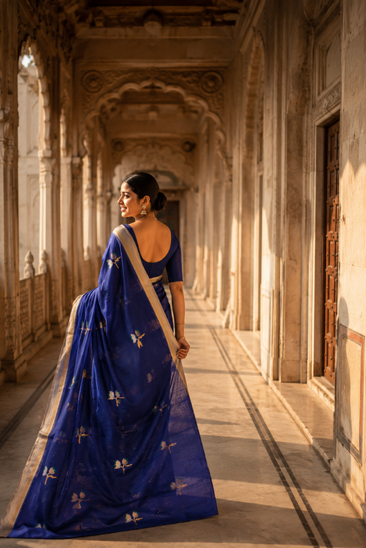 Neel Pushpa Chanderi Handloom Silk Cotton Saree