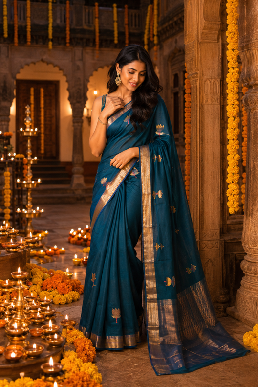 Neel Kamal Chanderi Handloom Silk Cotton Saree
