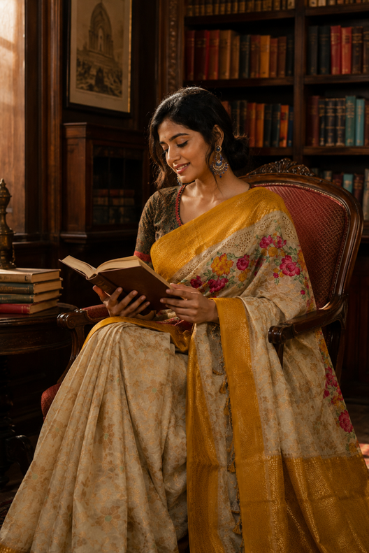Kanak Pushpa Banarasi Mashru Tikfi Silk Cutwork Saree