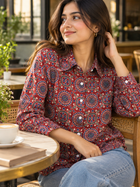 Red Printed Full Sleeve Shirt for Women