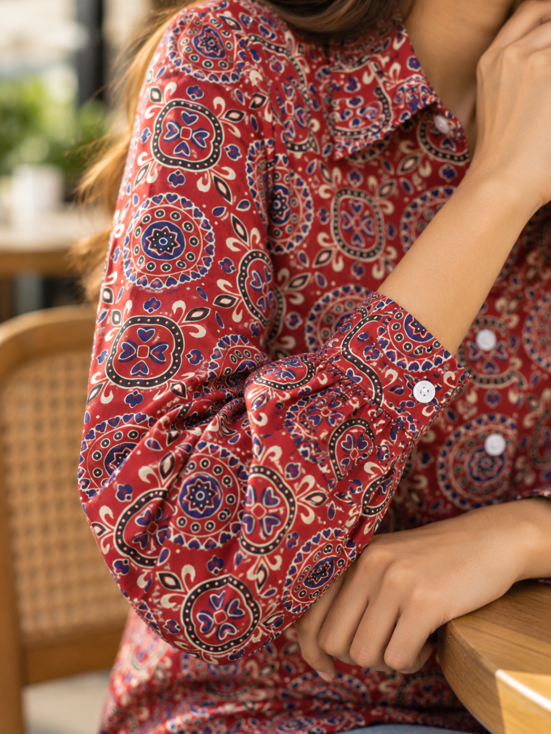 Red Printed Full Sleeve Shirt for Women