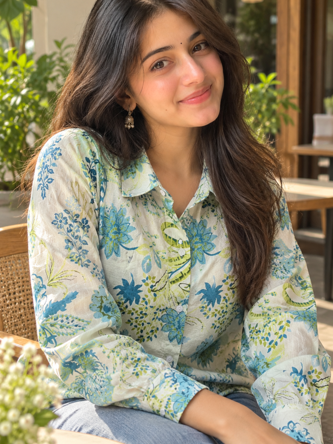 Blue Floral Printed Shirt for Women