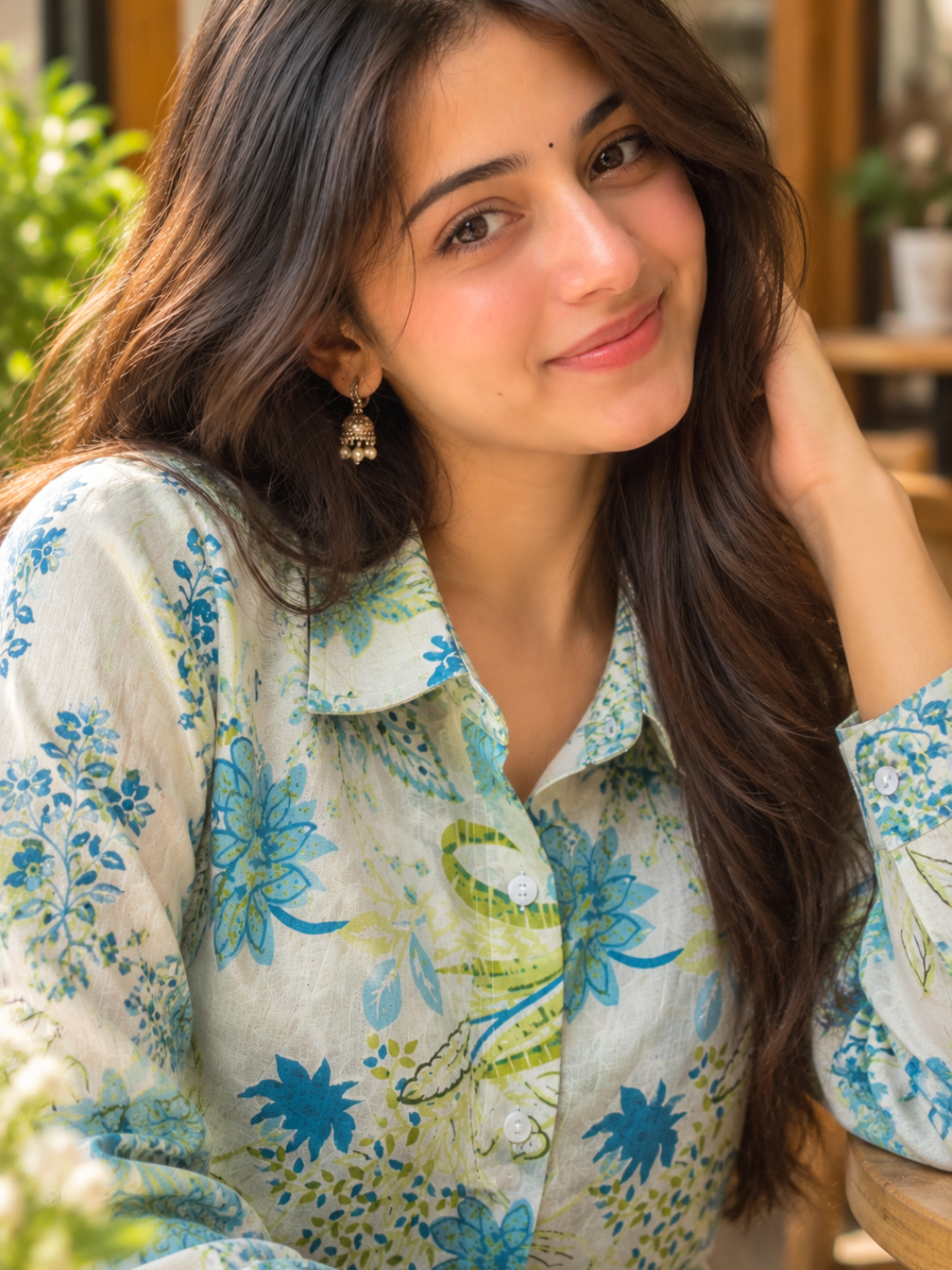 Blue Floral Printed Shirt for Women