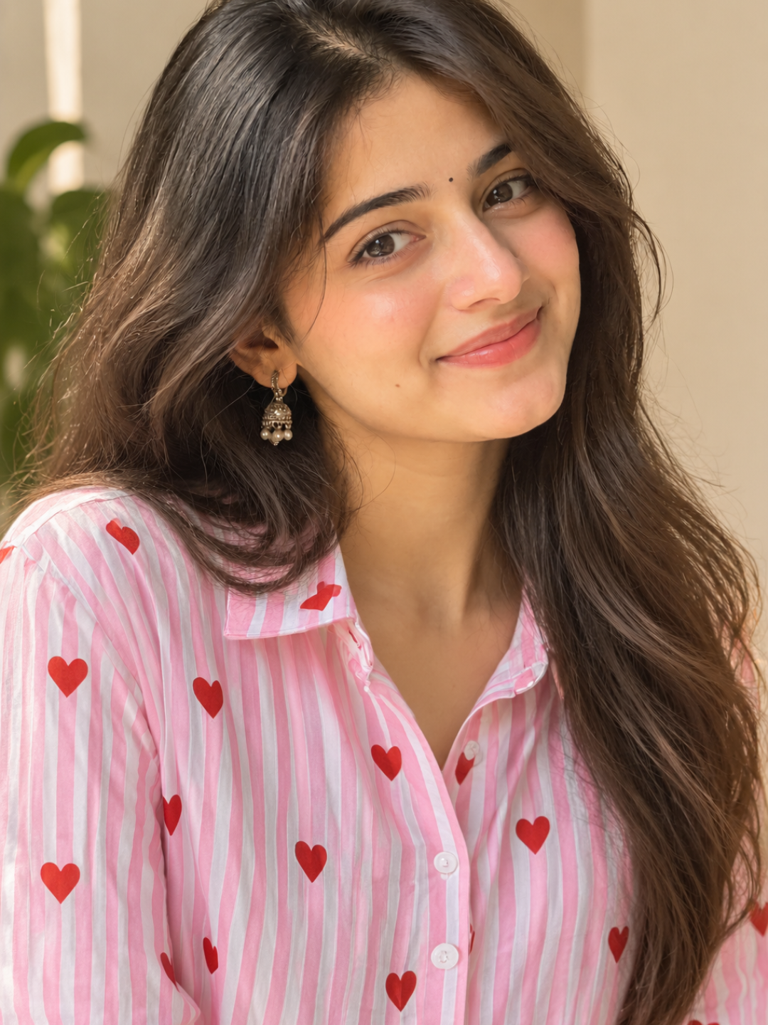 Pink Heart Printed Shirt for Women