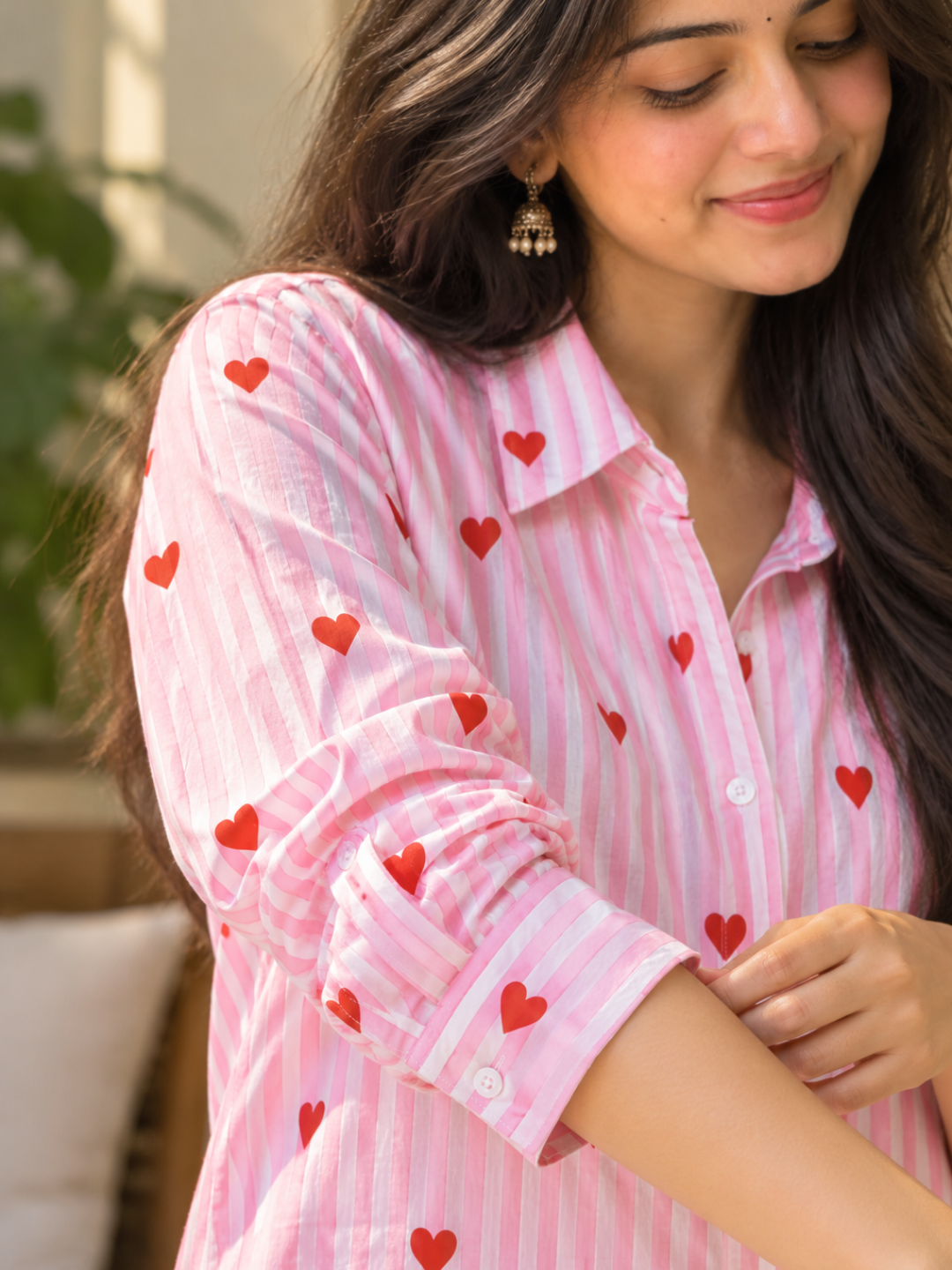 Pink Heart Printed Shirt for Women