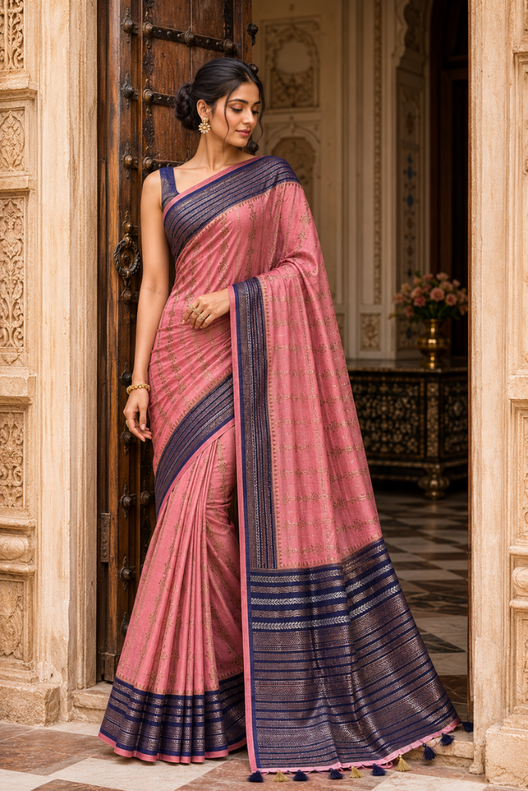 Gulab Neelam Banarasi Katan Soft Silk Saree