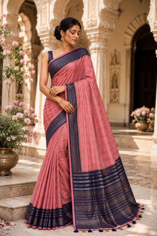 Gulab Neelam Banarasi Katan Soft Silk Saree