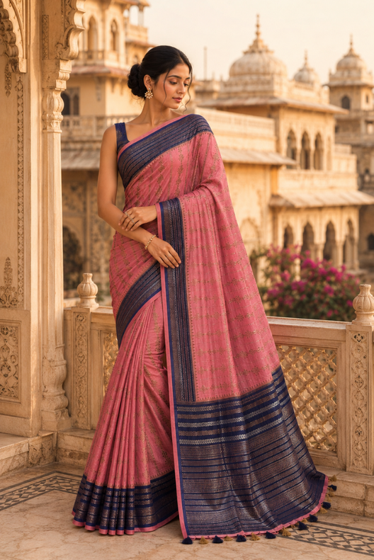 Gulab Neelam Banarasi Katan Soft Silk Saree