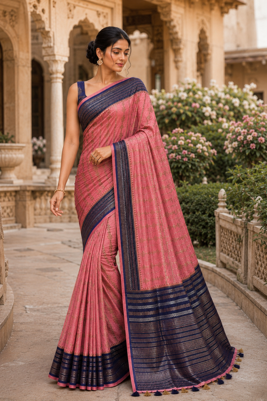 Gulab Neelam Banarasi Katan Soft Silk Saree