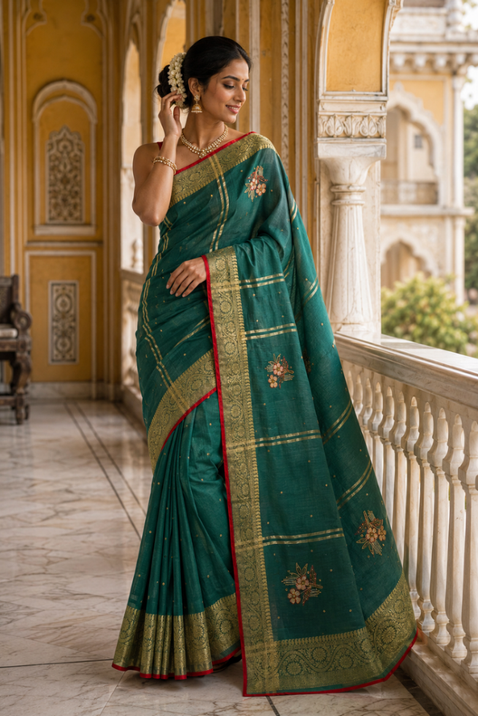 Haritambara Banarasi Tussar Matka Silk Saree