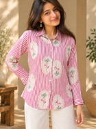 Pink Floral Printed Cotton Shirt for Women