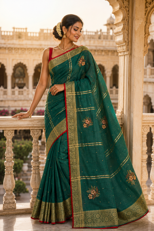 Haritambara Banarasi Tussar Matka Silk Saree