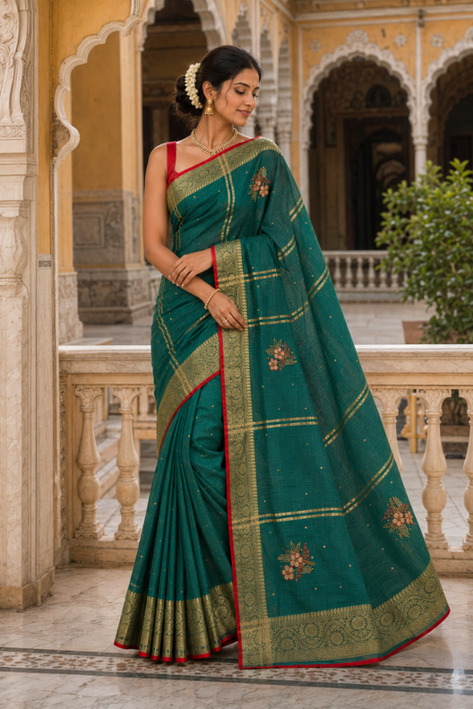 Haritambara Banarasi Tussar Matka Silk Saree