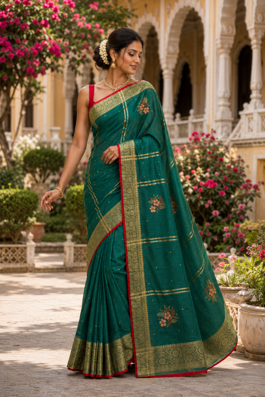 Haritambara Banarasi Tussar Matka Silk Saree