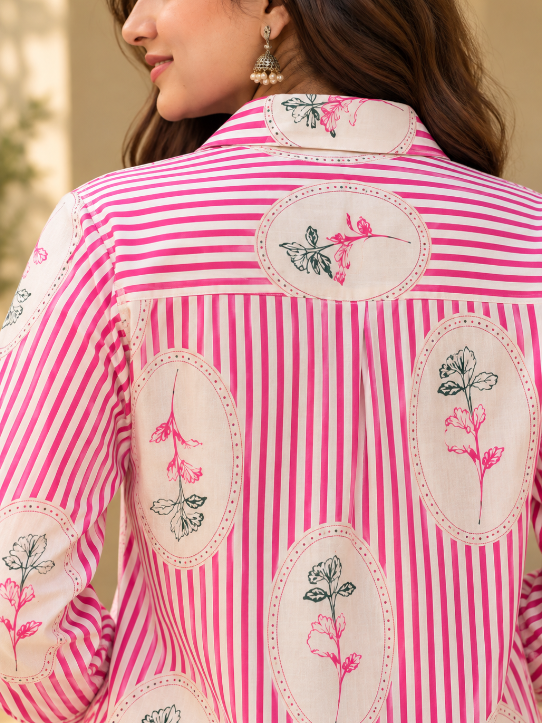 Pink Floral Printed Cotton Shirt for Women