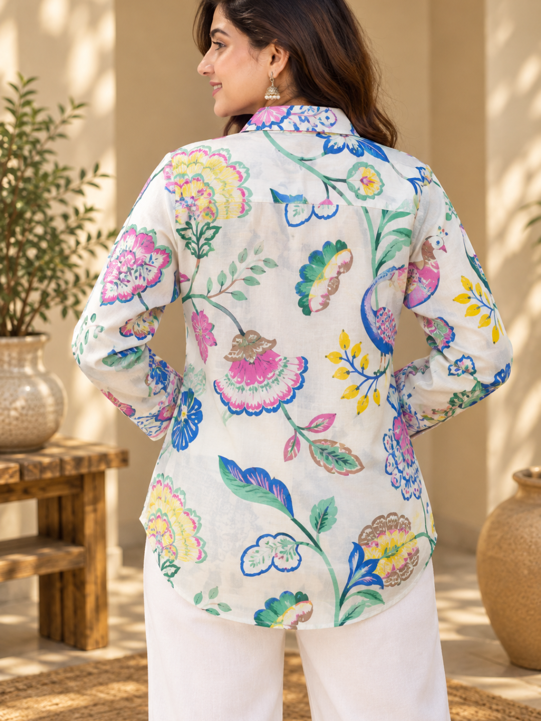 Multicolour Floral Printed Cotton Shirt for Women