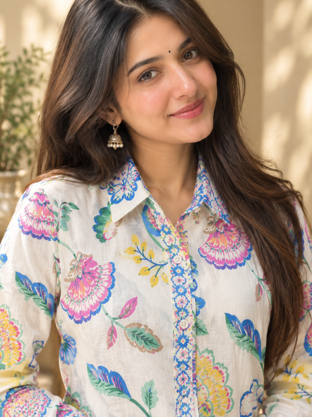 Multicolour Floral Printed Cotton Shirt for Women
