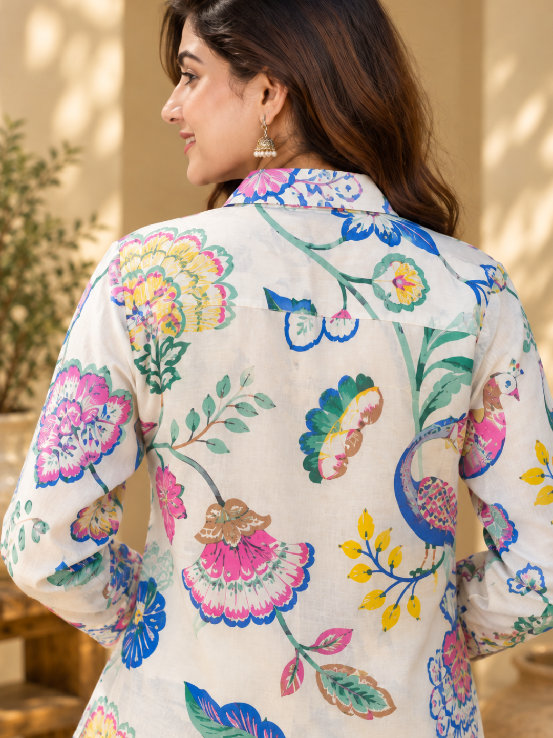 Multicolour Floral Printed Cotton Shirt for Women