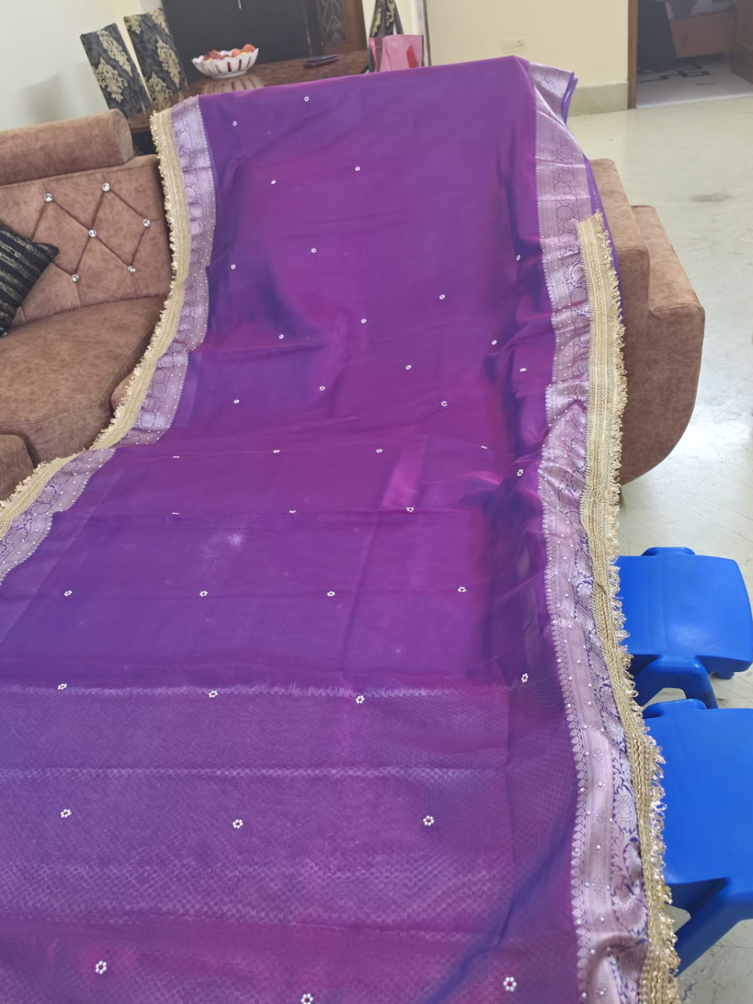 Banarasi Purple Tissue Silk Embroidered Saree