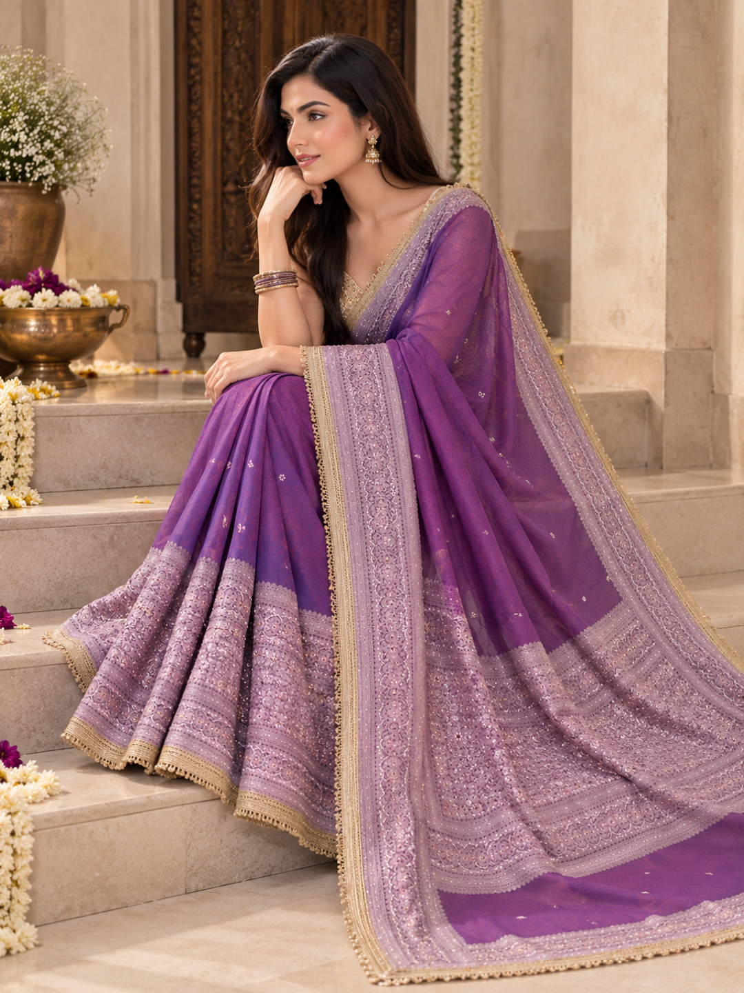 Banarasi Purple Tissue Silk Embroidered Saree