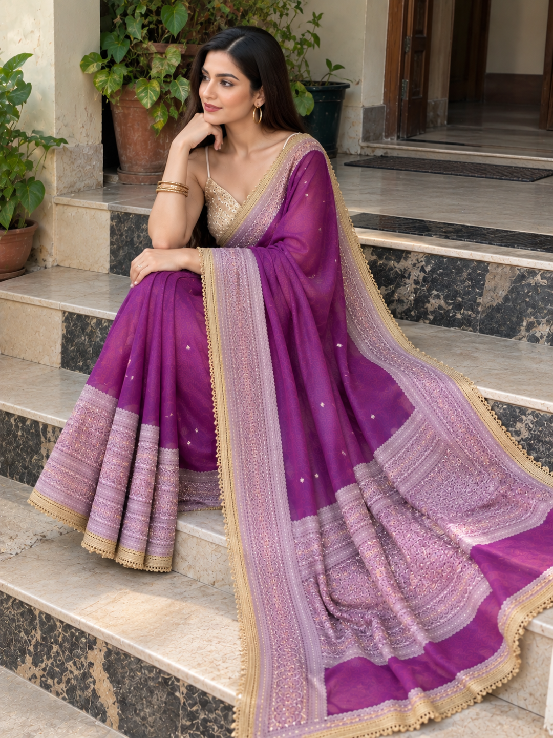 Banarasi Purple Tissue Silk Embroidered Saree
