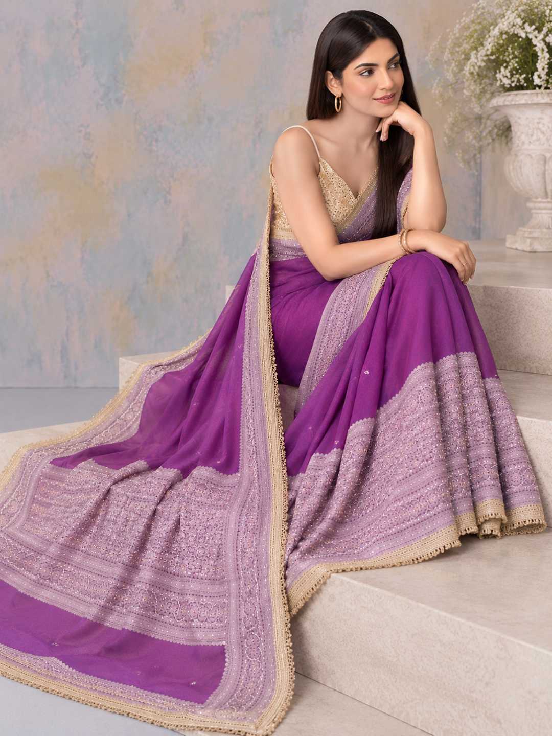 Banarasi Purple Tissue Silk Embroidered Saree