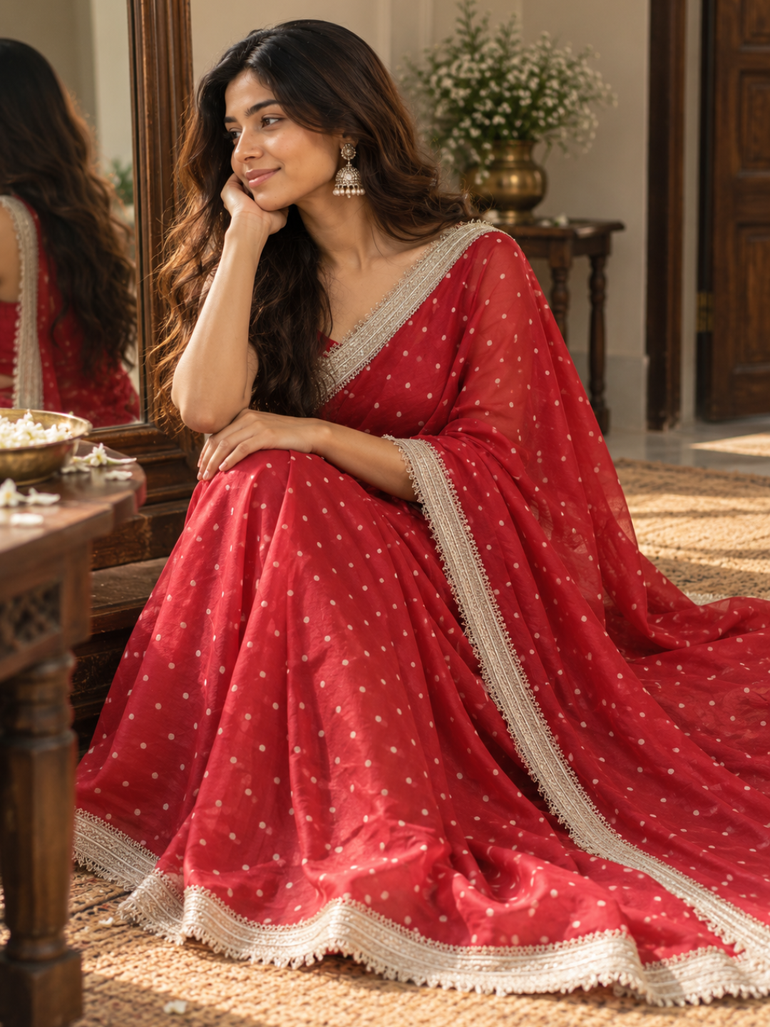 Banarasi Red Tissue Silk Embroidered Saree