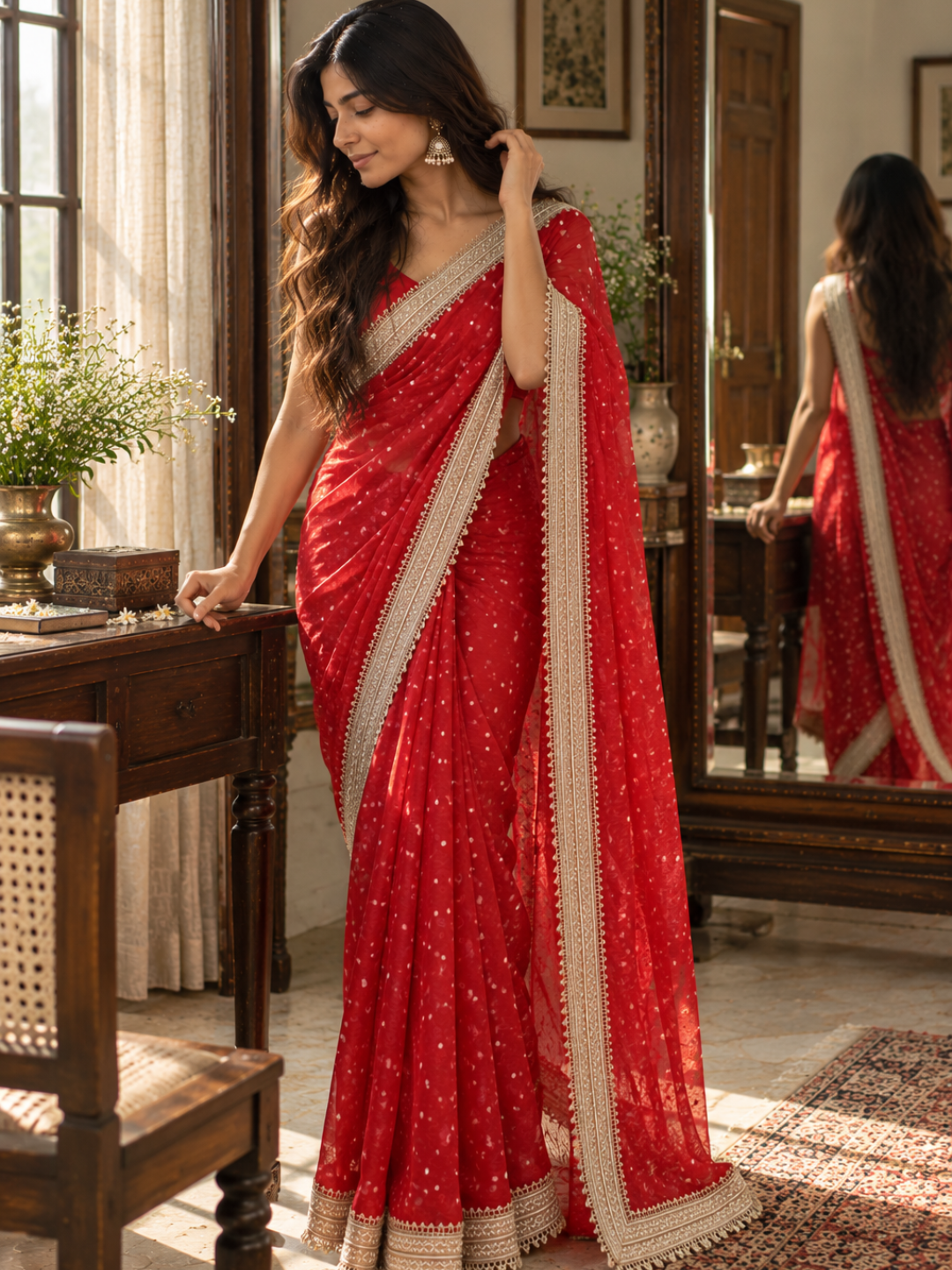Banarasi Red Tissue Silk Embroidered Saree