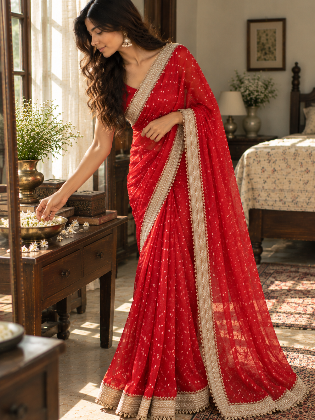 Banarasi Red Tissue Silk Embroidered Saree