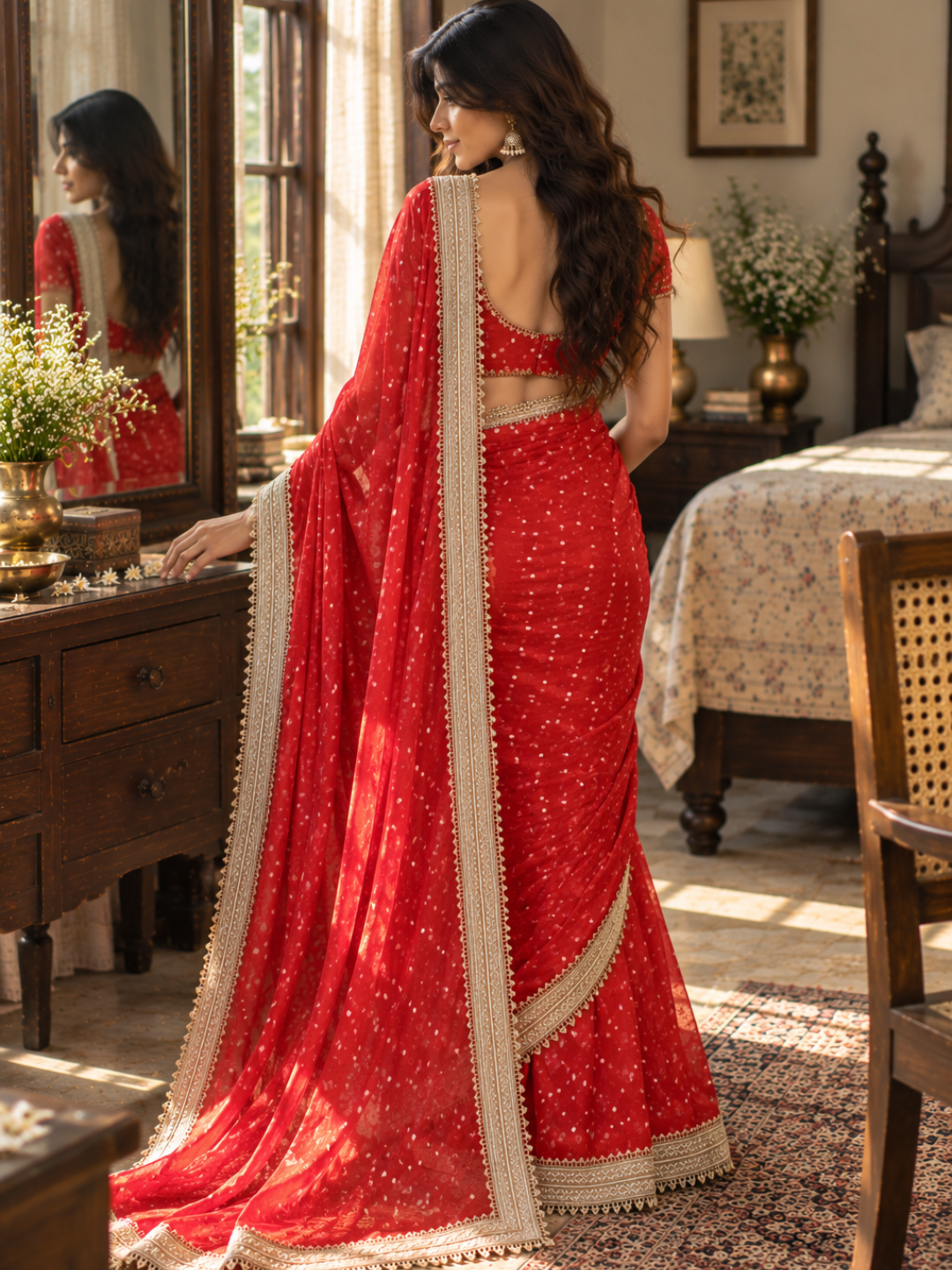 Banarasi Red Tissue Silk Embroidered Saree