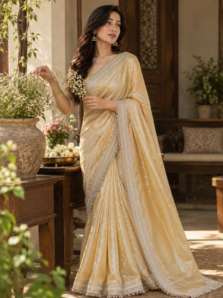 Banarasi Golden Tissue Silk Embroidered Saree