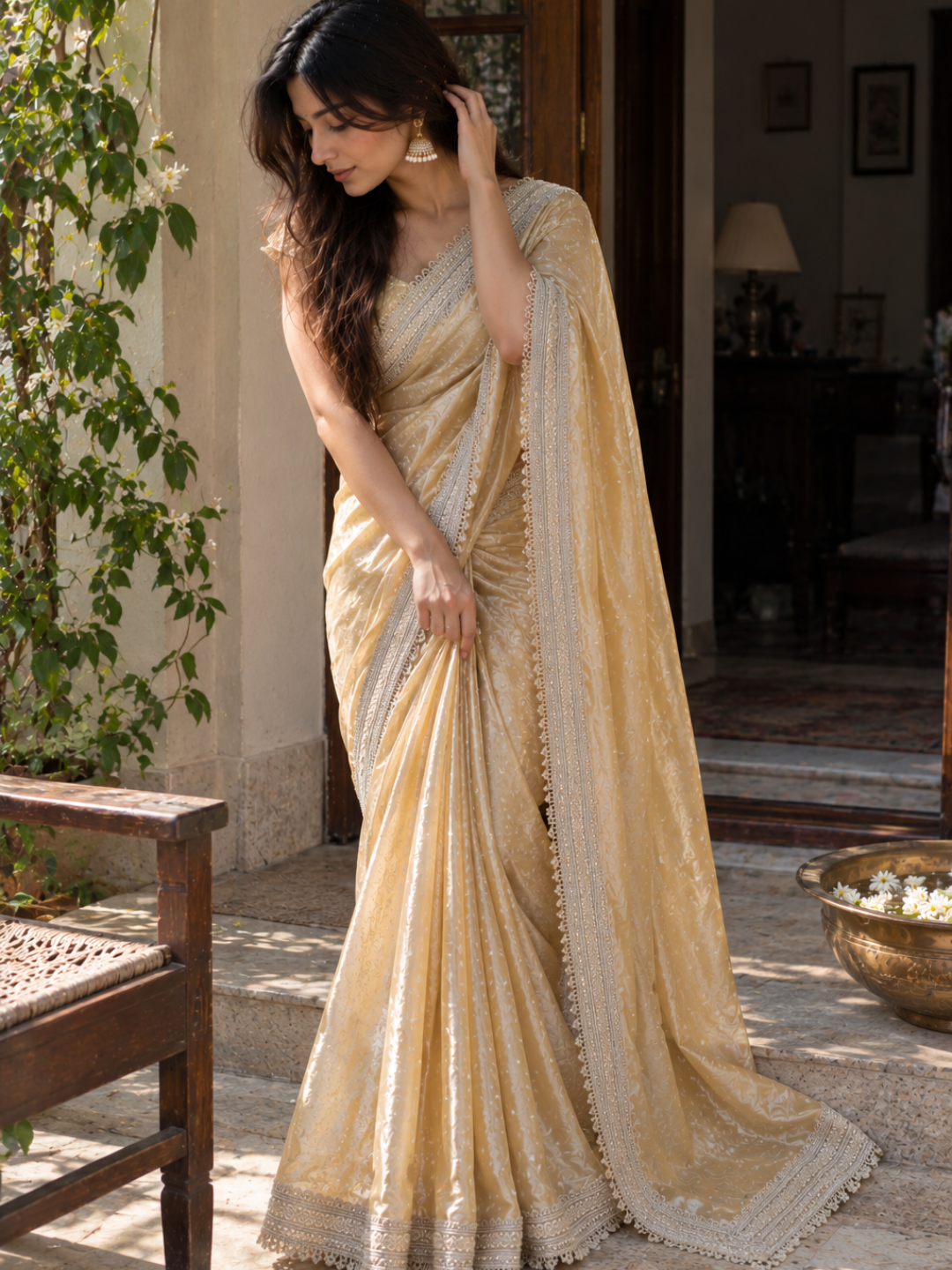 Banarasi Golden Tissue Silk Embroidered Saree