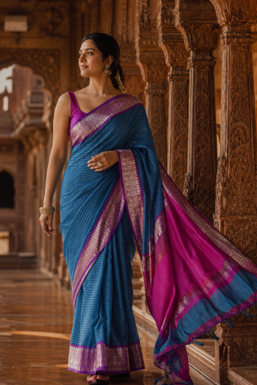 Neelkamal Katan Silk Check Saree