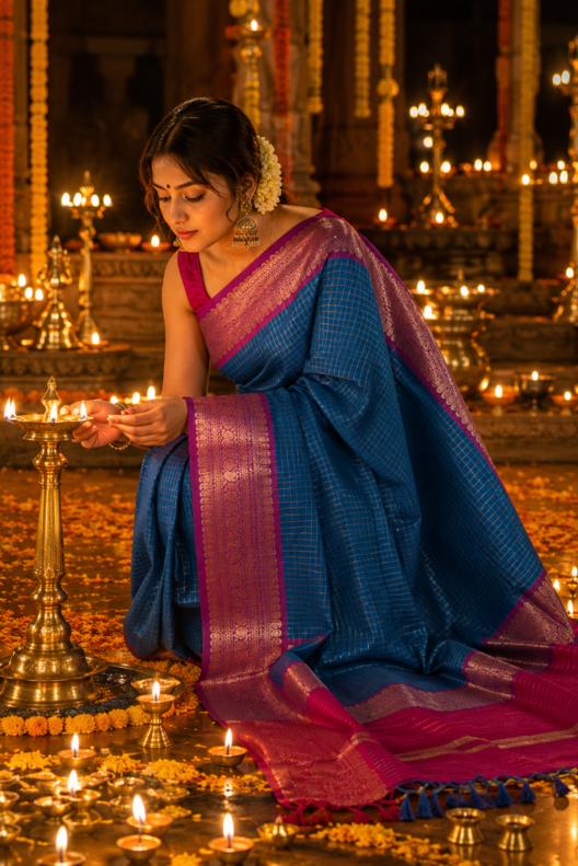 Neelkamal Katan Silk Check Saree