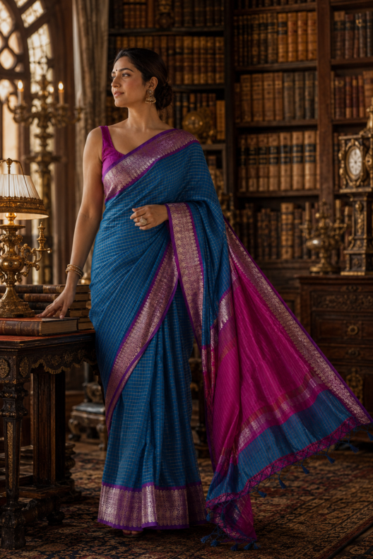 Neelkamal Katan Silk Check Saree