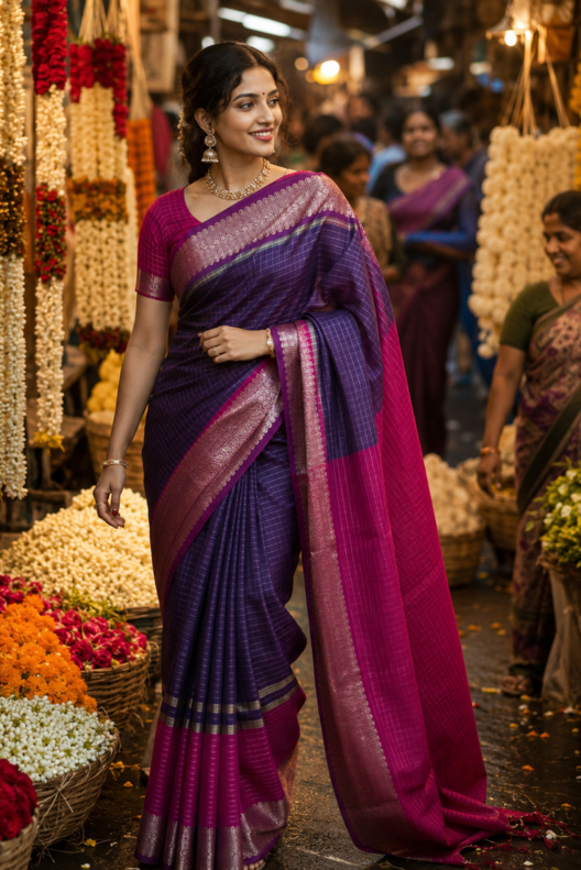 Rangneel Katan Silk Check Saree
