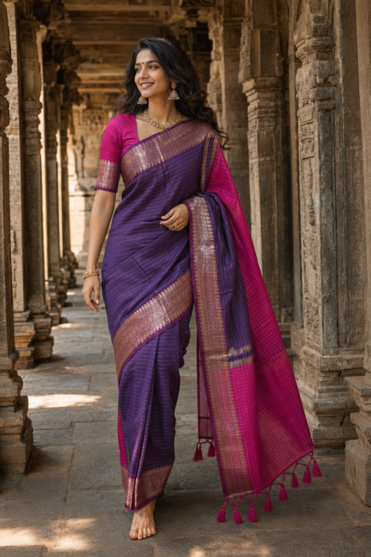 Rangneel Katan Silk Check Saree