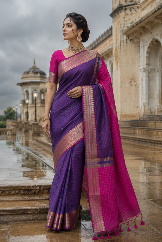 Rangneel Katan Silk Check Saree