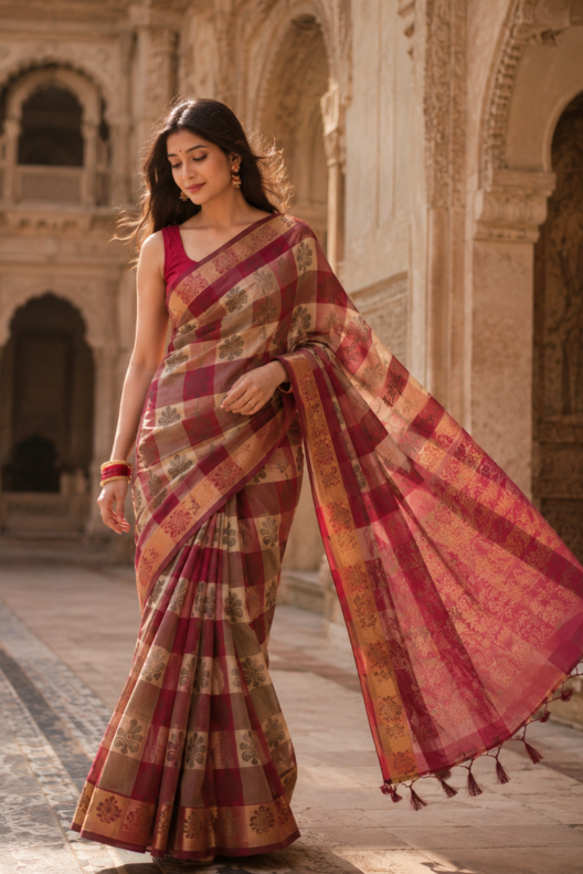 Rajvalli Banarasi Pattern Cotton Saree
