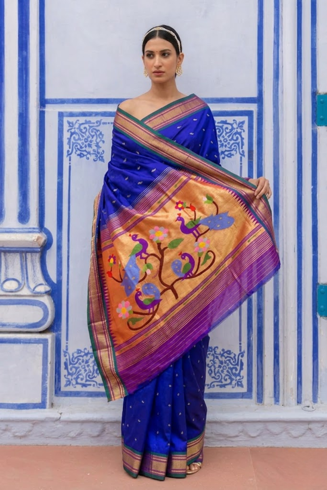 Blue Paithani Silk Saree with Peacock Pallu
