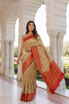 Golden Katan Silk Saree with Red Zari Border