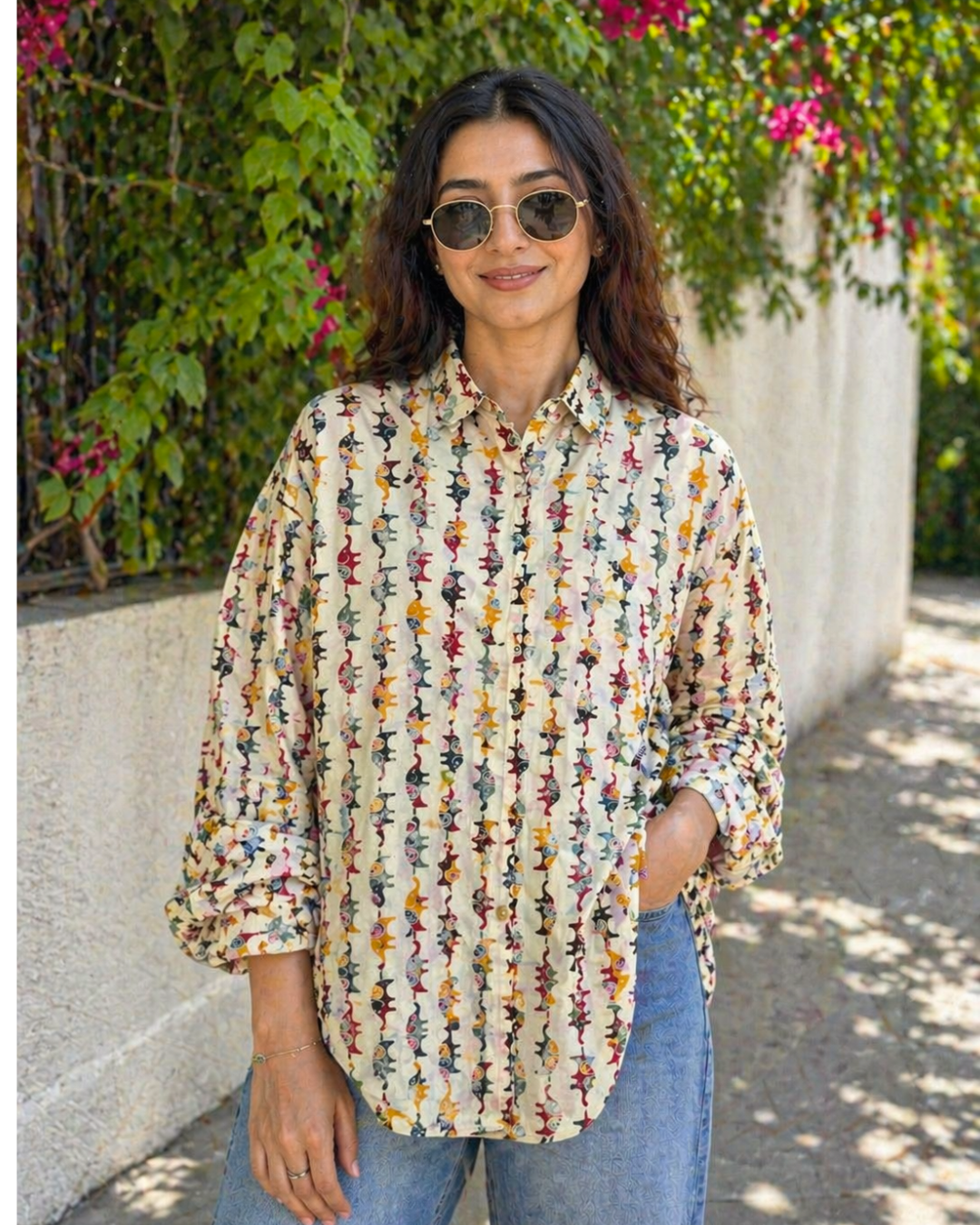Beige Multicolor Abstract Printed Casual Shirt