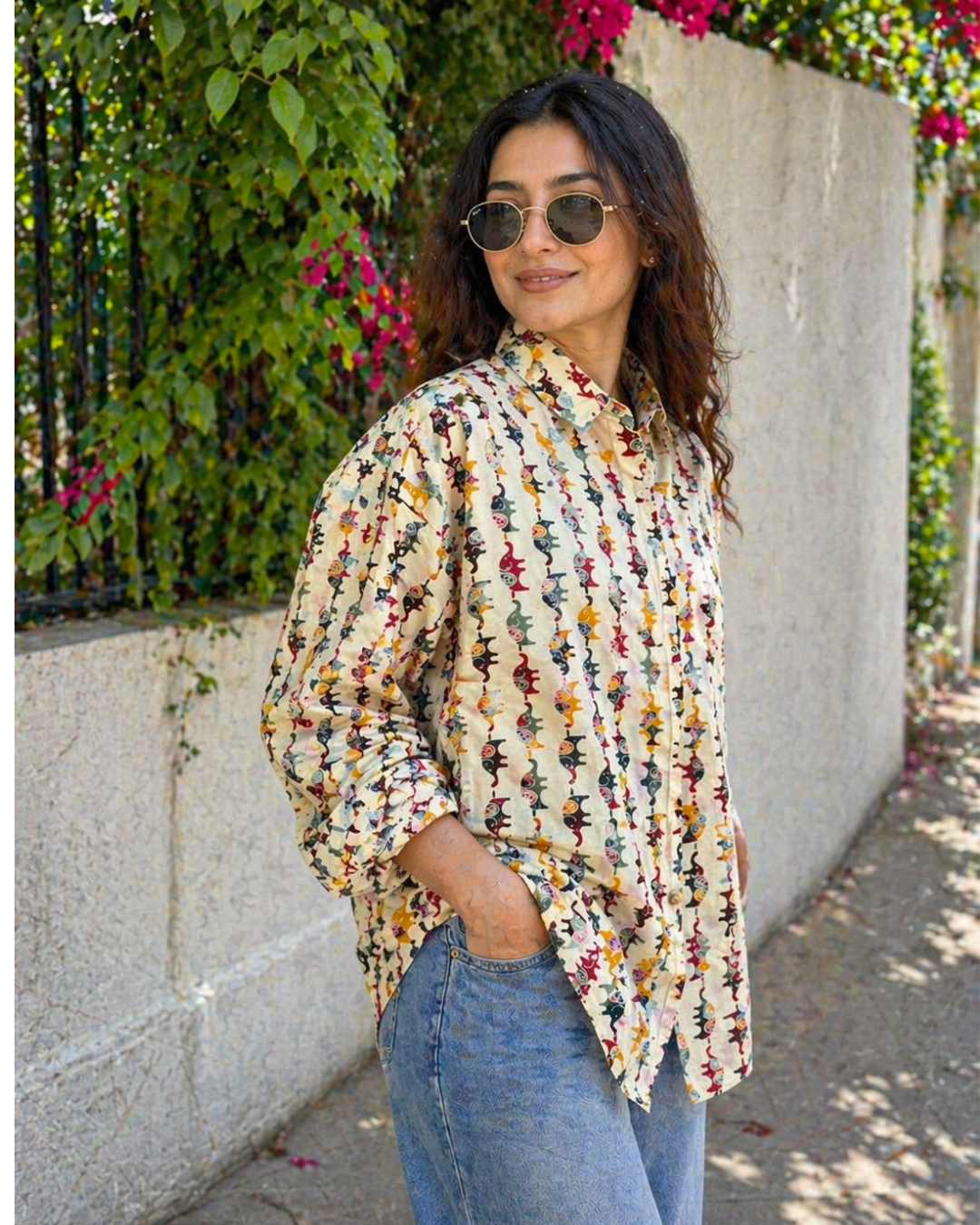 Beige Multicolor Abstract Printed Casual Shirt